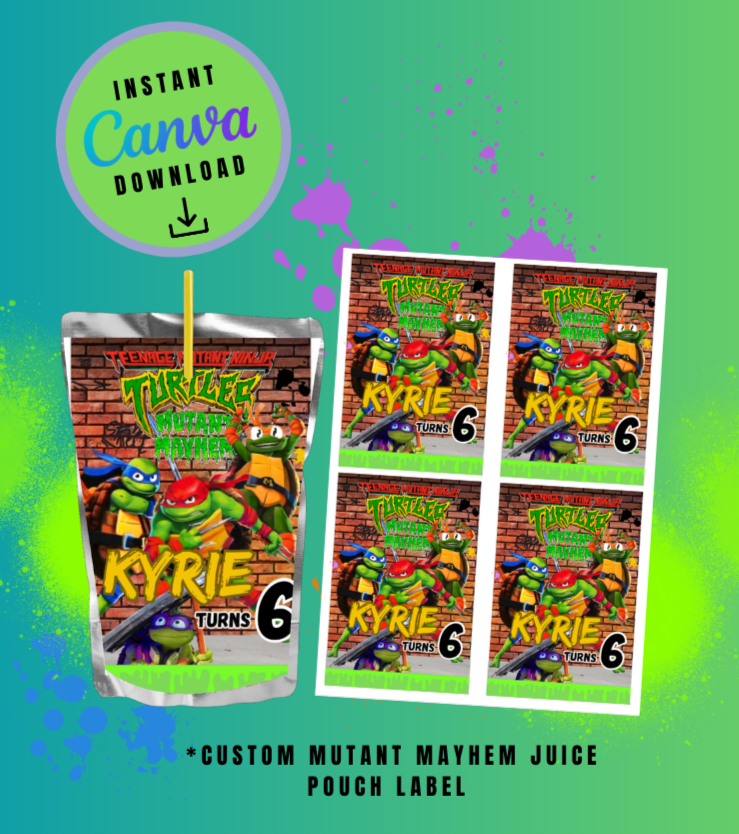 Ninja Mayhem chip bag and juice combo pack Template brown brick graffiti, mutant Customizable, Personalized Turtles Digital File