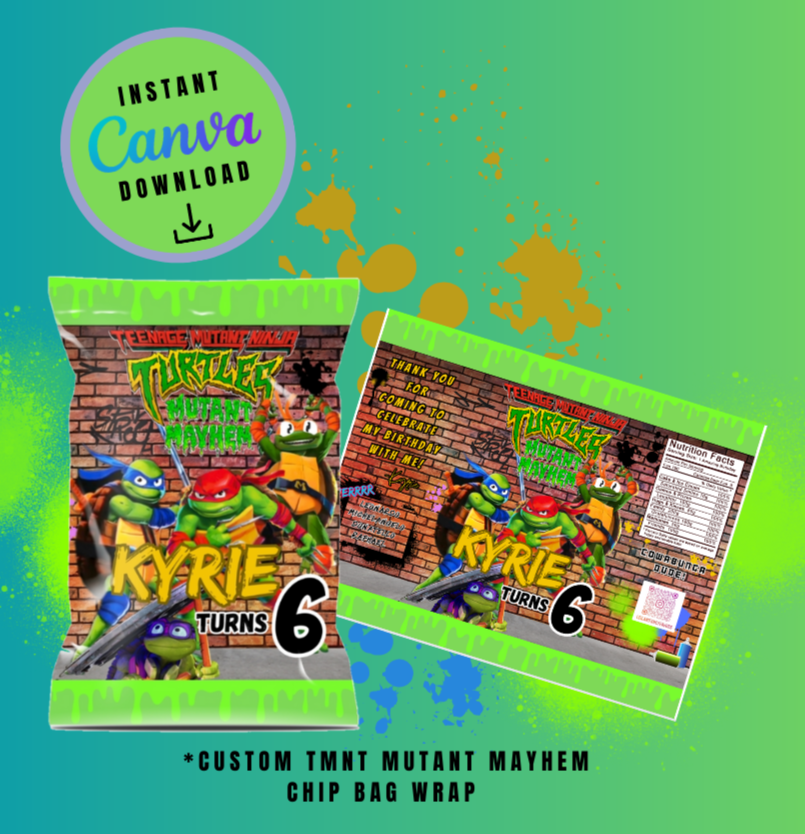 Ninja Mayhem chip bag and juice combo pack Template brown brick graffiti, mutant Customizable, Personalized Turtles Digital File