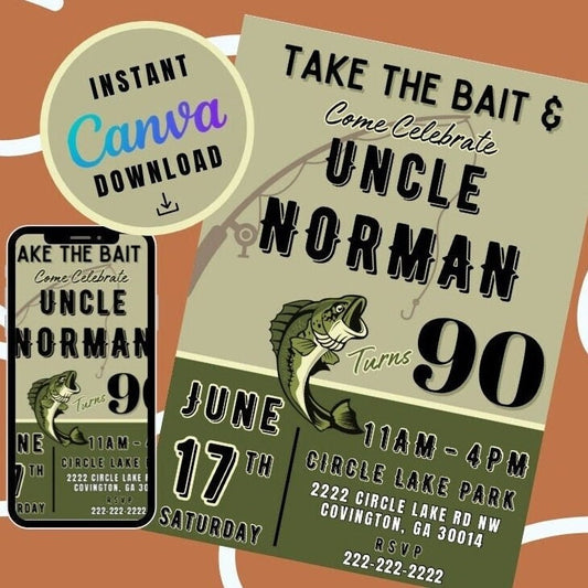 Take The Bait Fishing Party Invitation- Digital File