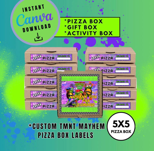 Mutant Turtles Purple 5x5 Pizza Box Label Template, turtles Customizable Pizza Box Labels, Personalized Mutant Turtles Digital File Labels