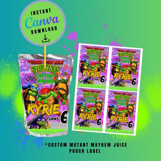 Ninja Mayhem juice label Template purple graffiti, mutant Customizable juice, Personalized Turtles Digital File juice pouch