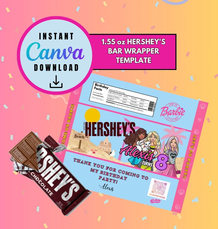 Barbie candy bar wrapper Template, barbie Customizable wrapper, Personalized doll Digital File, Instant Download doll and friends party