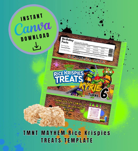 Brown Graffiti Mutant Rice treat Template, turtles Customizable Rice treat, Personalized Mutant Turtles Digital File Rice Bar