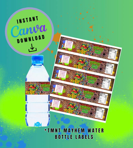 Brown Mutant water bottle label Template, turtles Customizable water bottle, Personalized Mutant Turtles Digital File water bottle