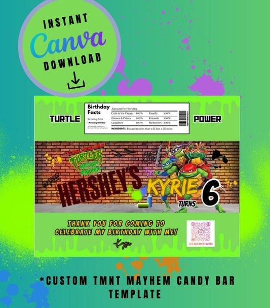 Ninja Mayhem Candy Bar label Template brown brick graffiti, mutant Customizable candy bar, Personalized Turtles Digital File candy bar