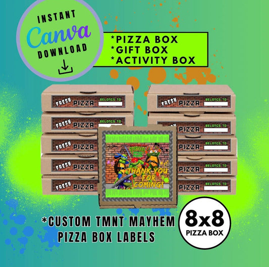 Mutant Turtles 8X8 Pizza Box Label Template, turtles Customizable Pizza Box Labels, Personalized Mutant Turtles Digital File Pizza Box